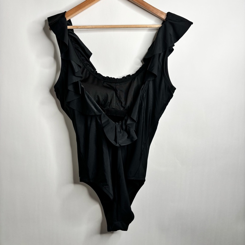 J. Crew Ruffle scoopback one-piece swimsuit Black size 14 - Picture 5 of 9